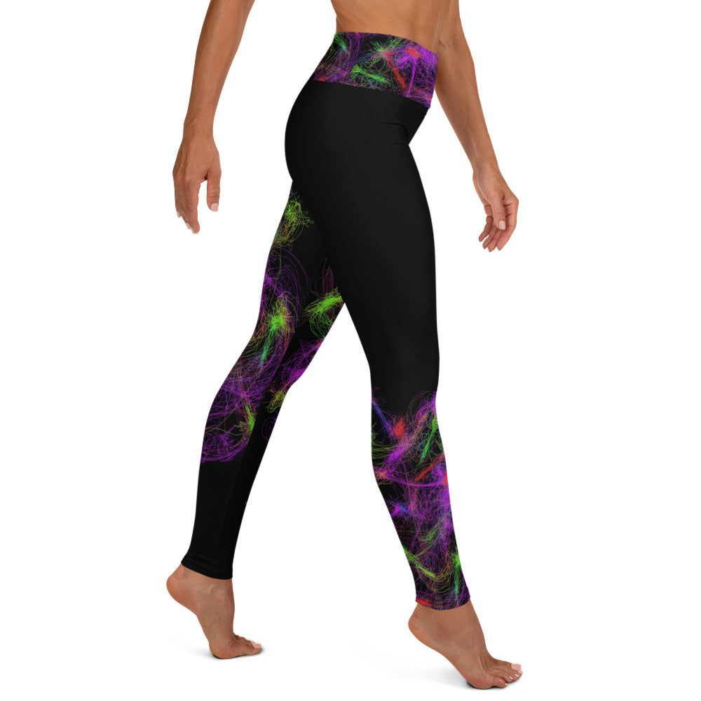 Gym Wear Leggings-Neon Art on Black. Streetwear Leggings. Yoga Pants. WickedYo.